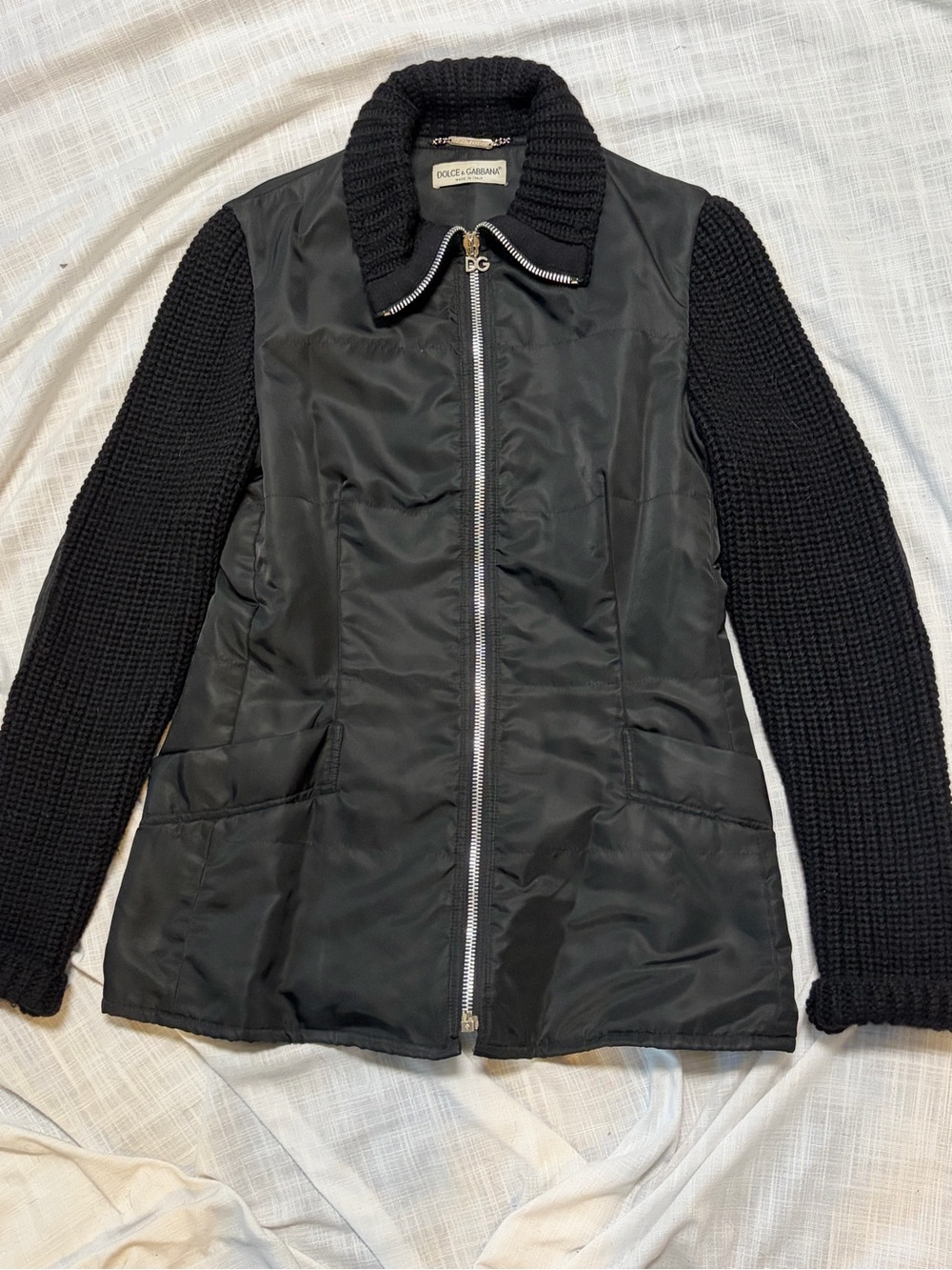 Dolce & Gabbana Black Quilted Jacket with Knit Sleeves 12